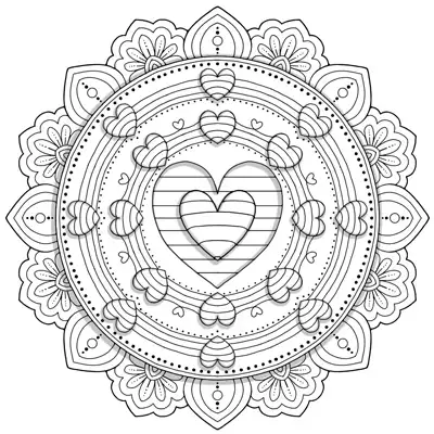 3D Hearts Coloring Page