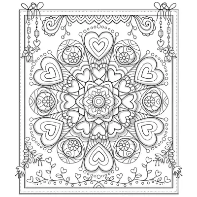 Hearts and Blooms Coloring Page