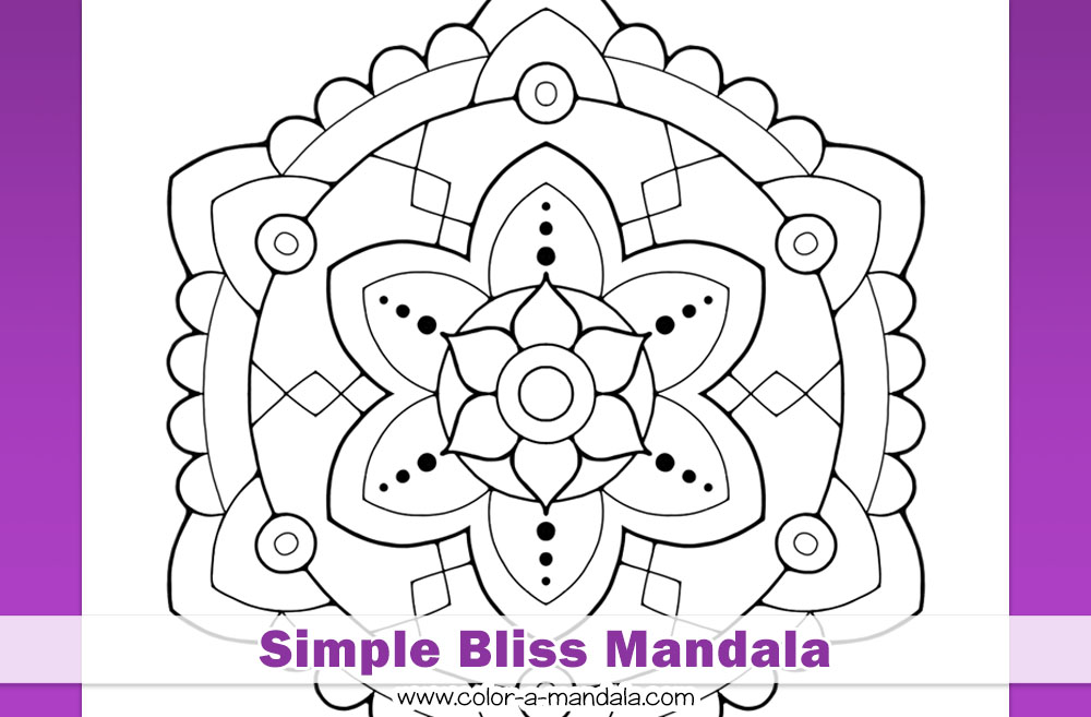 Simple Bliss mandala coloring page image.