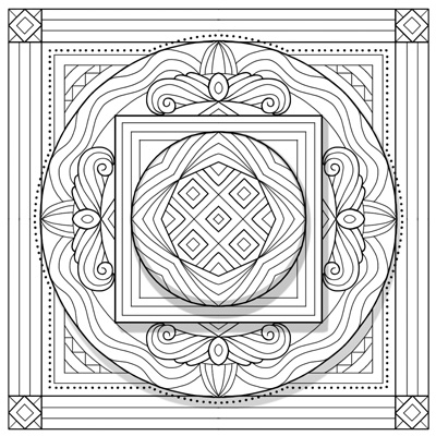 Square and circle mandala coloring page image
