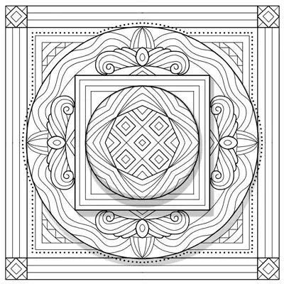 Square and circle mandala coloring page image