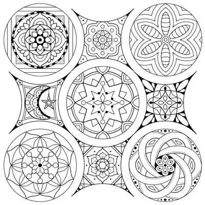 Mini mandala patchwork coloring page