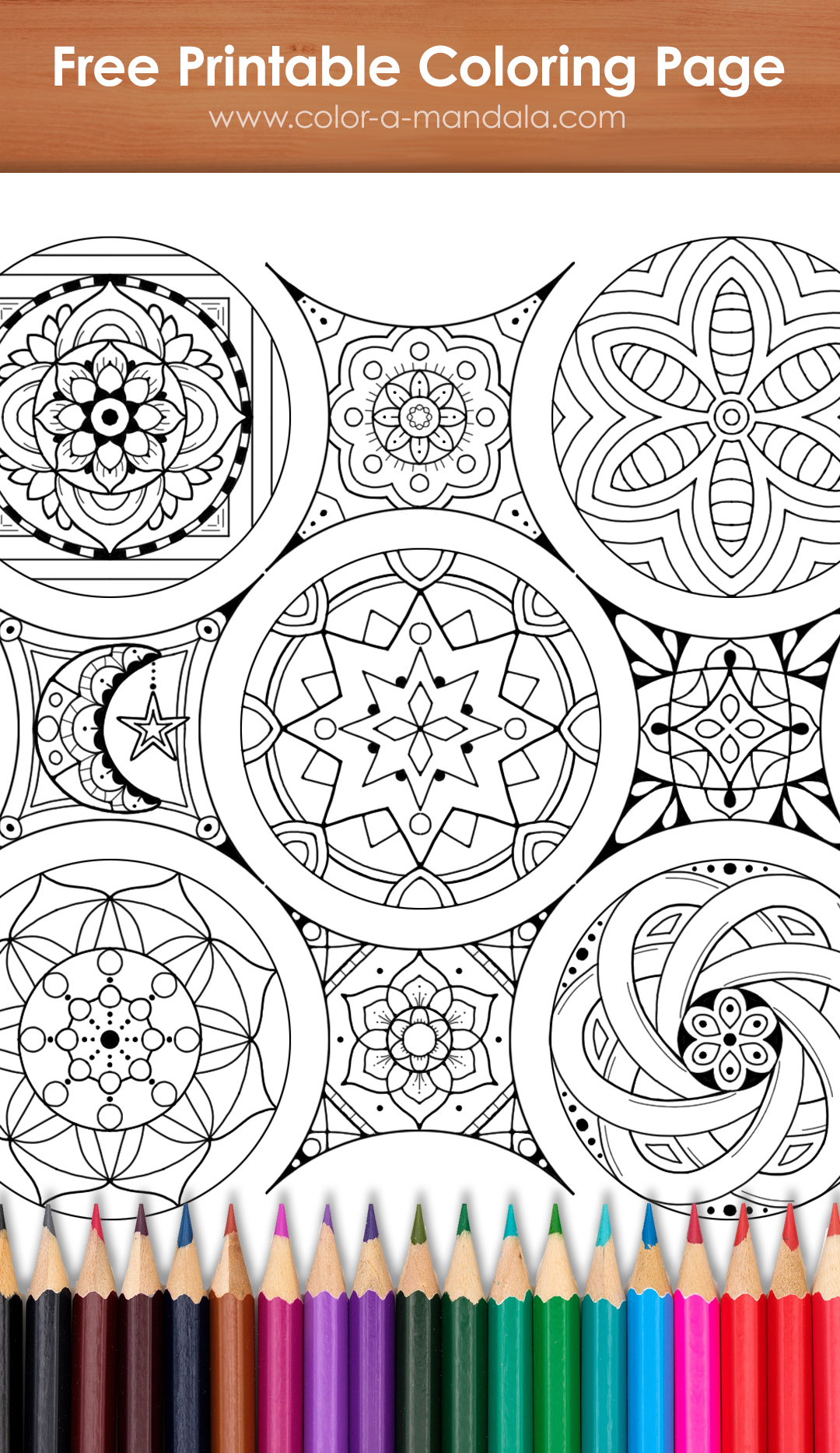 Image of a page of free printable miniature mandalas