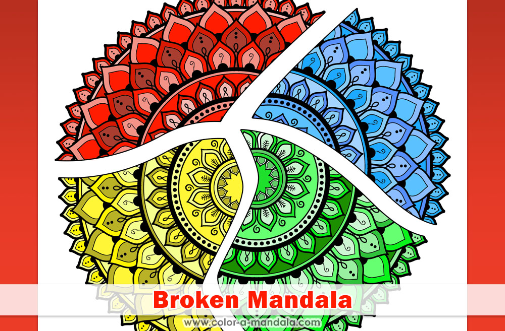Image of a Broken Mandala coloring page colored in.