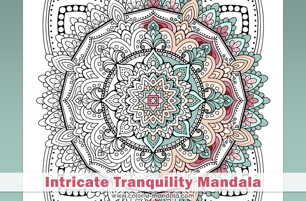 Image of an intricate mandala coloring page that has been partially colored.
