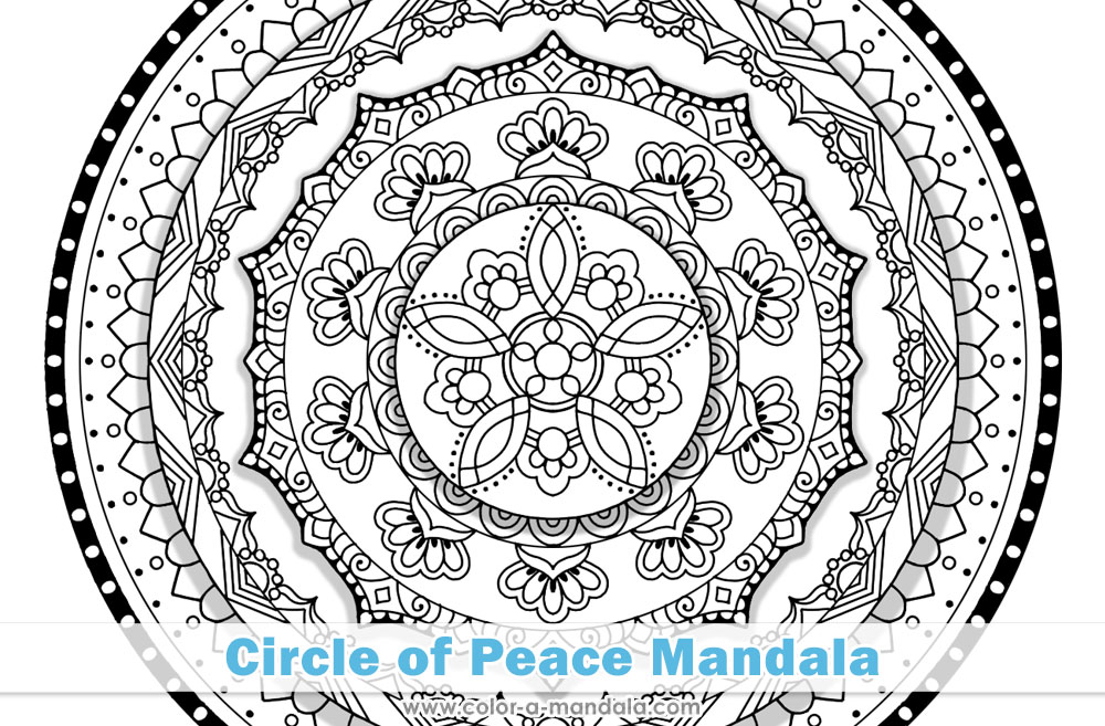 Image of a circle of peace mandala coloring page
