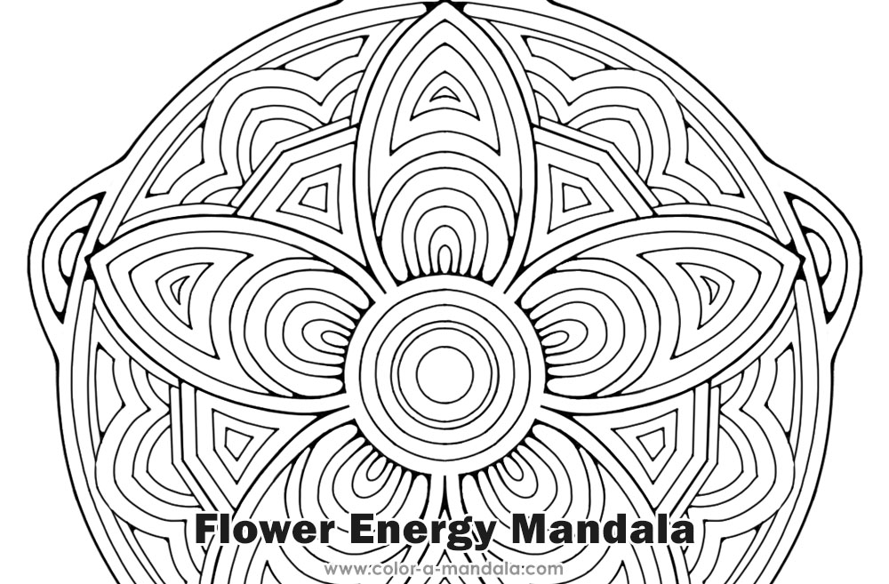 Image of a mandala coloring page. The name is flower energy mandala.