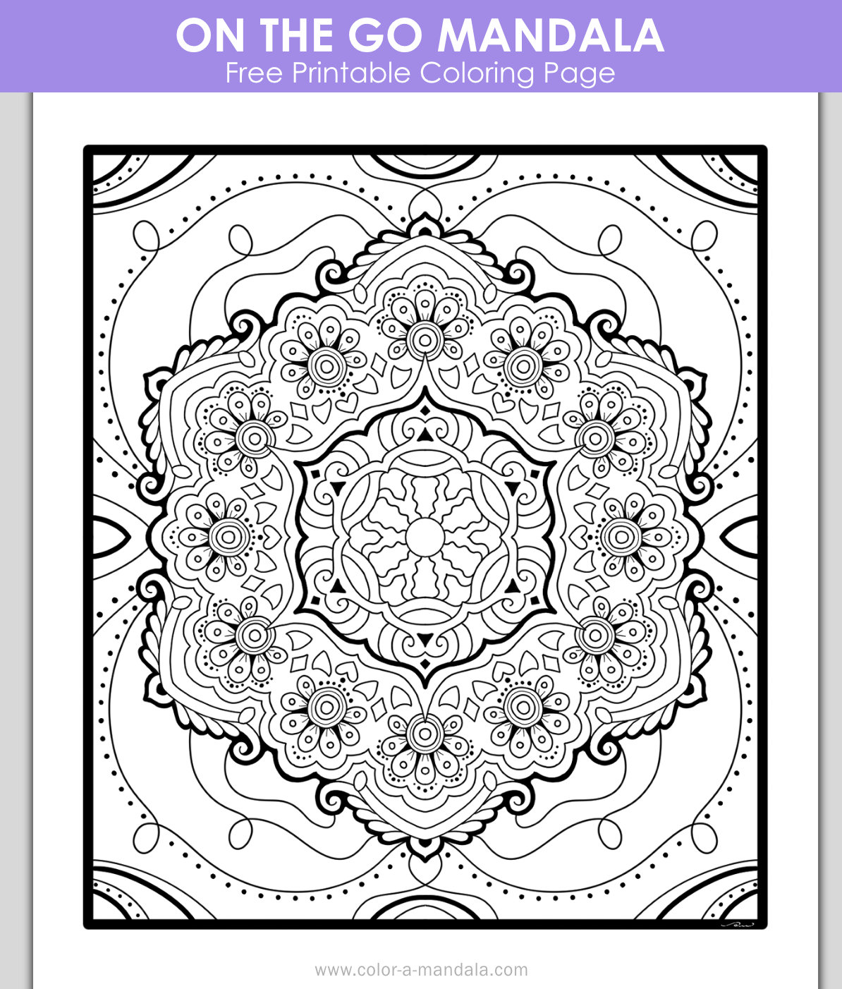 Sample image of a coloring page named On the Go Mandala.