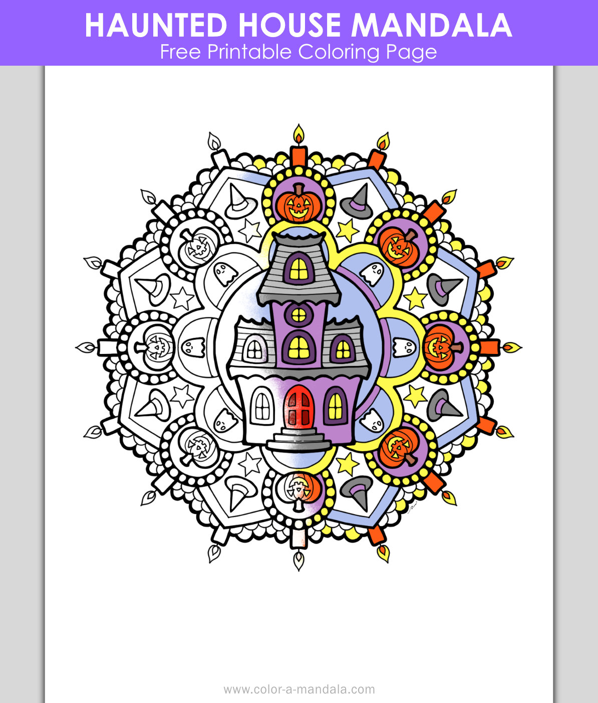 Image of a Haunted House Mandala coloring page
