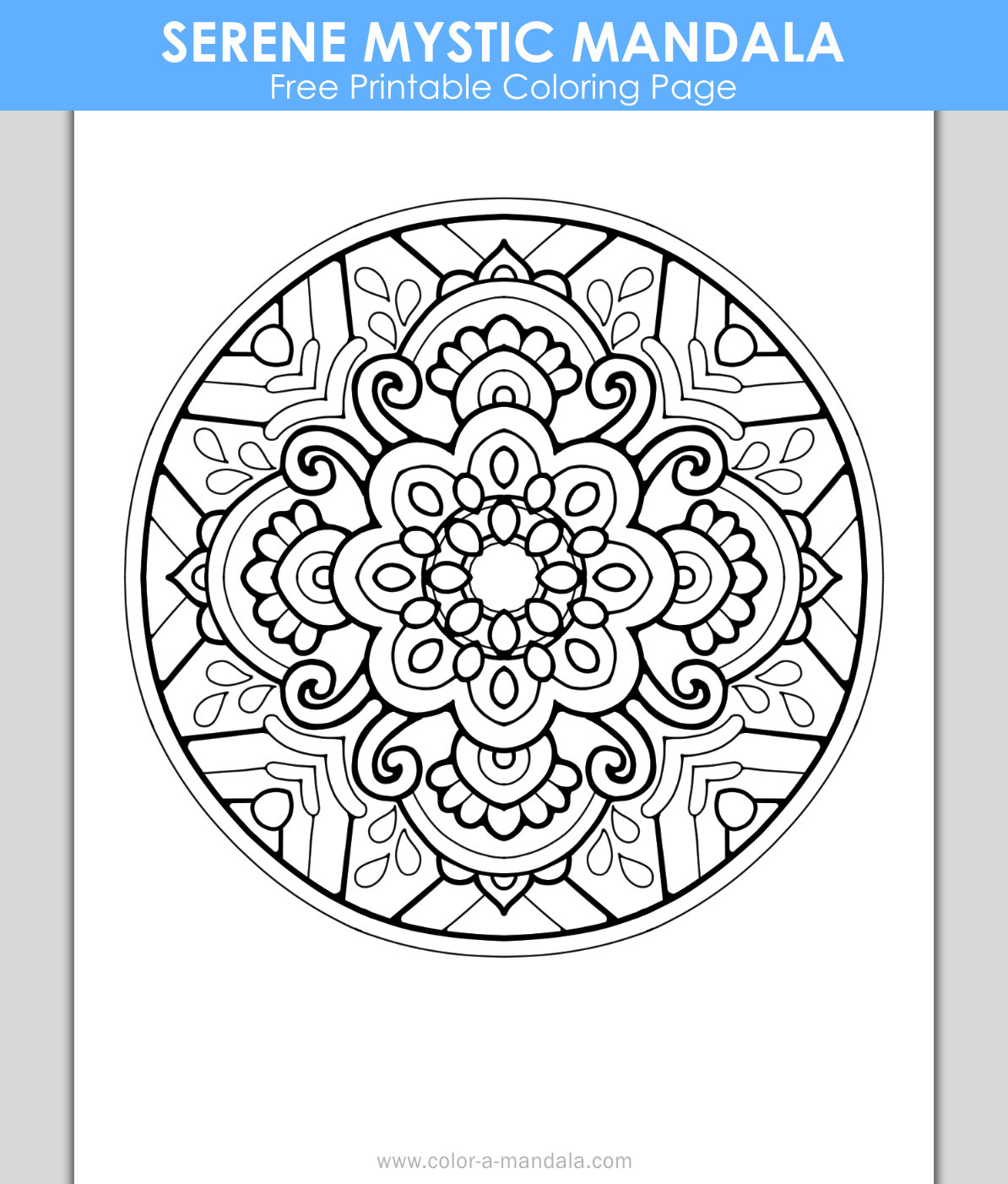 Image of uncolored Serene Mystic  mandala coloring page